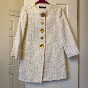 Zara Tweed Long Jacket Cream Winter White Size Small